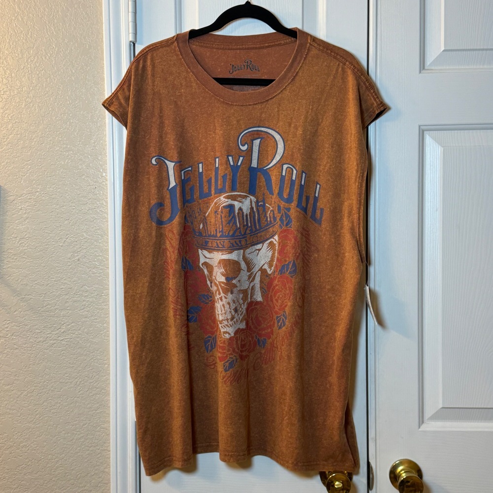 Jelly Roll Muscle Tee Mens XL Burnt Orange Heart of Stone Skull Sleeveless Shirt